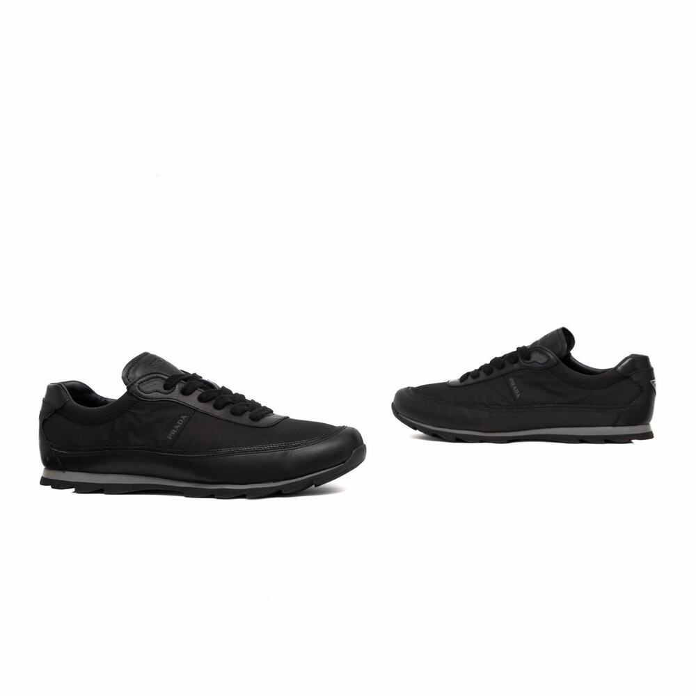 PRADA Sport Black Nylon Leather Low-Top Sneakers Triangle Logo US 8 EU 41